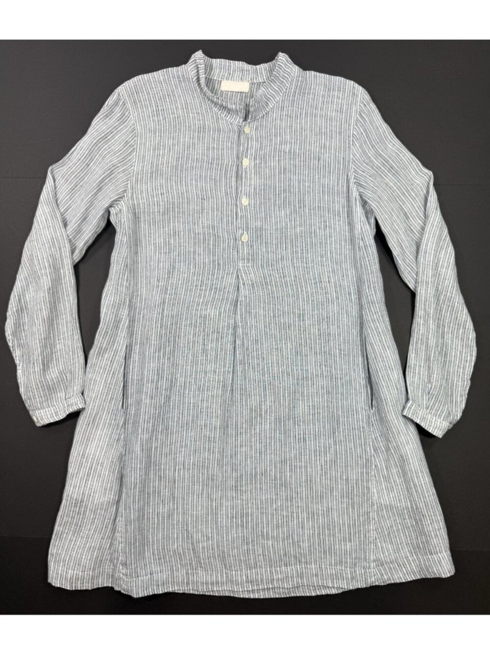 CP Shades Jasmine Linen Tunic Dress Size Small Blue White Stripe Relaxed Pockets